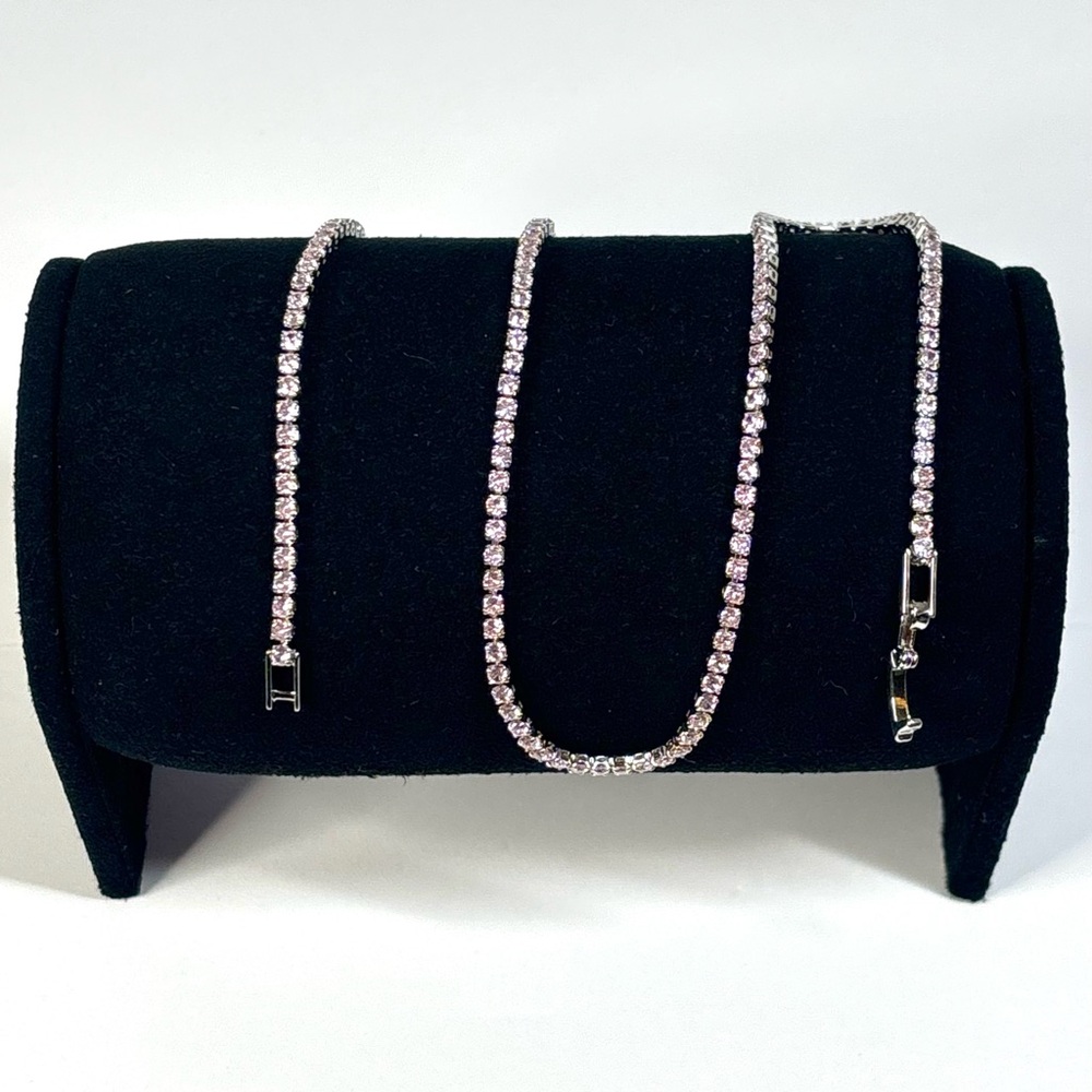 18k White gold-plated tennis necklace with light pink CZ stones